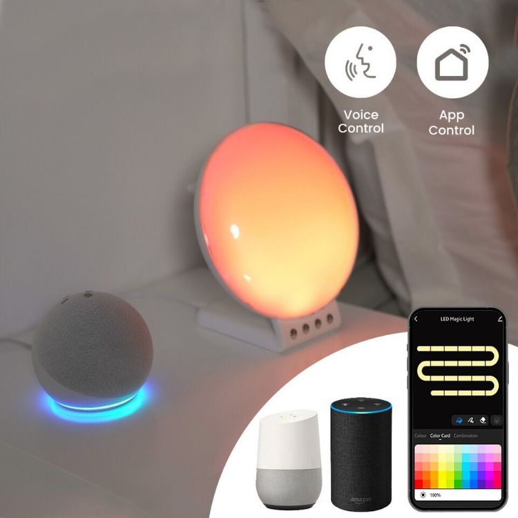Picture of Smart Sunrise Alarm Clock 2in1 Wireless Charge RGBIC Sound Effects Ambient Lamp