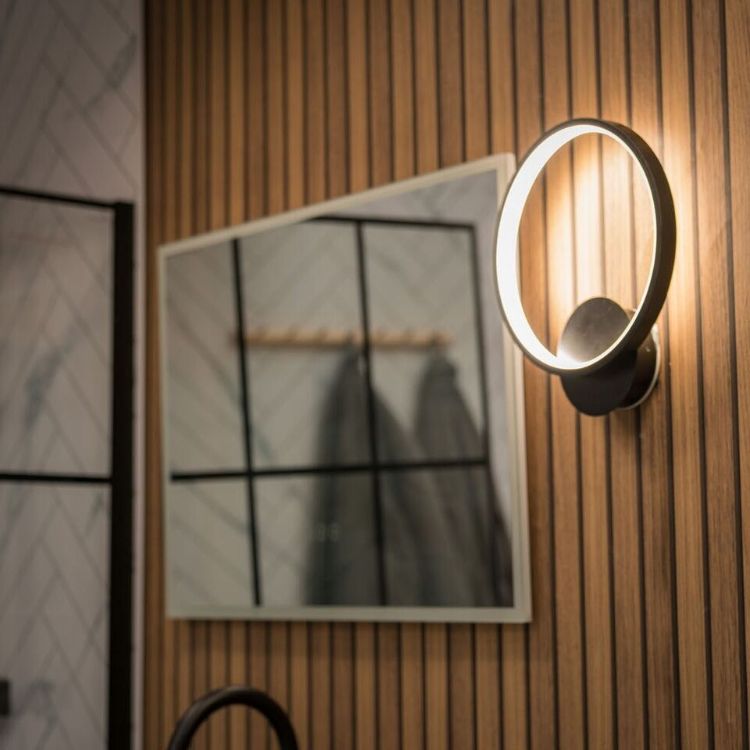 Picture of Matt Black Circle Wall Light Fitting Integrated LED Neutral White Indoor Outdoor