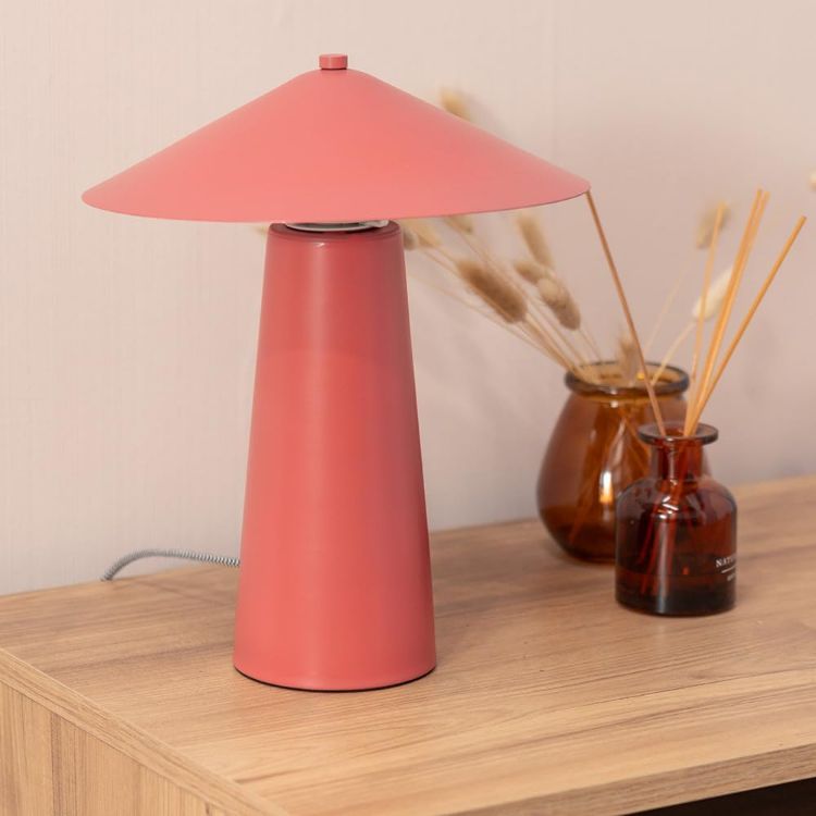 Picture of Coral Metal Table Lamp Tapered Lampshade Modern Living Room Bedroom Light