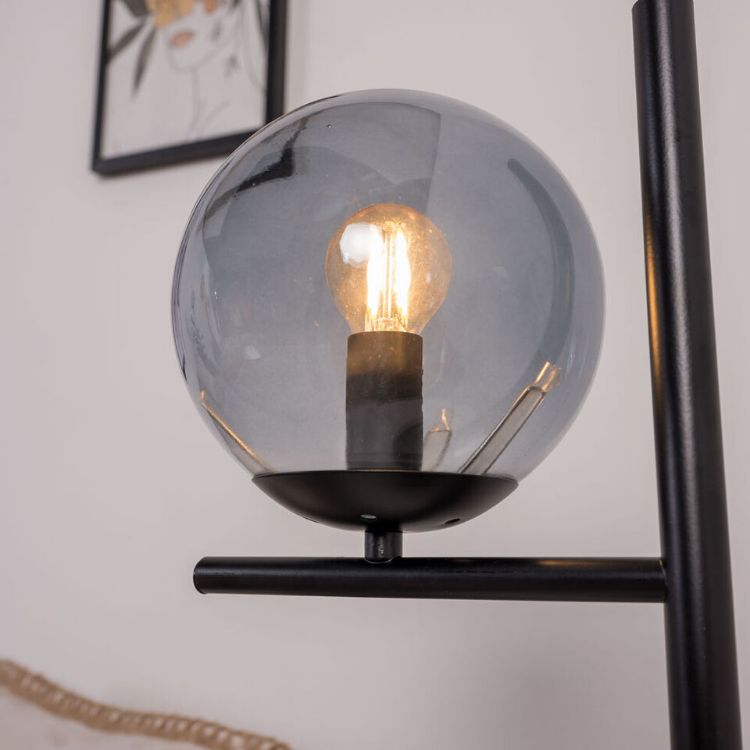 Picture of Metal Table Lamp Black Smoked Glass Globe Lampshade Living Room Light LED Bulb