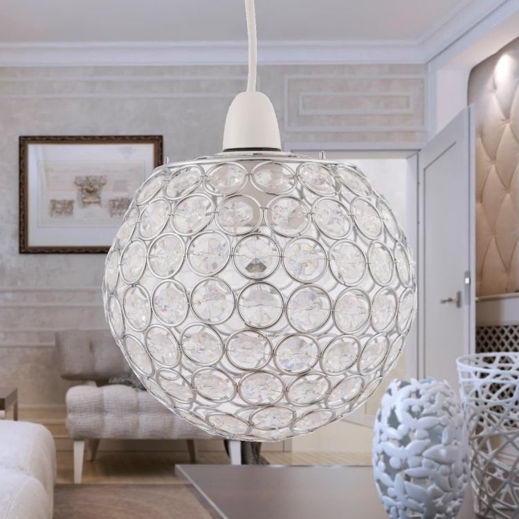 Picture of Pair of Ceiling Light Shades Jewelled Globe Pendant Lampshade Living Room Lights