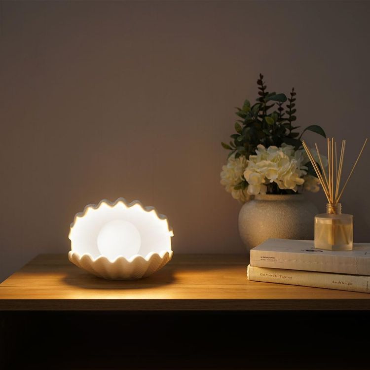 Picture of Ceramic Shell Shaped Pearl Table Lamp White Clam Light Bedside Bedroom LED Bulb