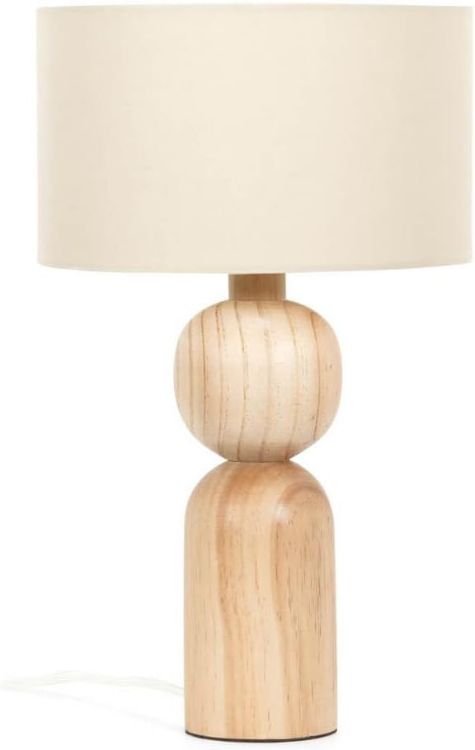 Picture of Oak Base Table Lamp Natural Drum Lampshade Living Room Bedroom Wooden Light