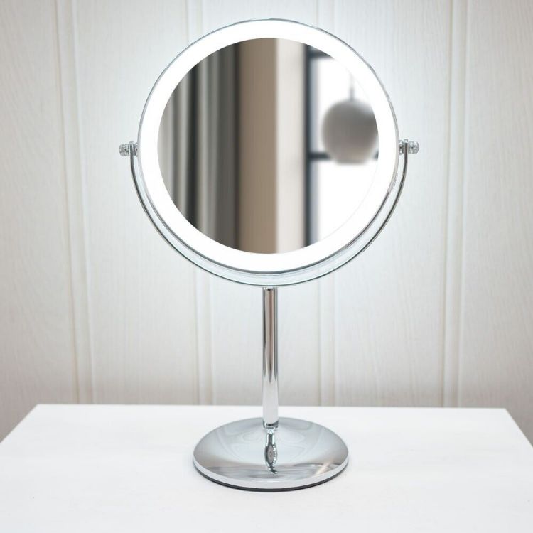 Picture of LED Rechargeable 8" Table Mirror 5x Magnifying Dimmable Light Make Up Vanity