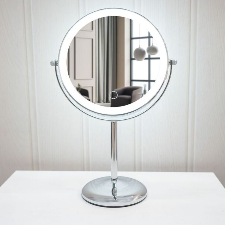 Picture of LED Rechargeable 8" Table Mirror 5x Magnifying Dimmable Light Make Up Vanity