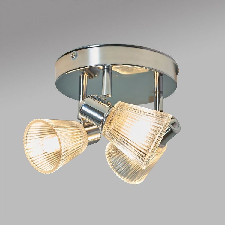 Picture of Chrome Ceiling Light Fitting 3 Way Glass Shades Lampshades Lighting LED Bulbs