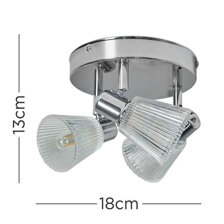 Picture of Chrome Ceiling Light Fitting 3 Way Glass Shades Lampshades Lighting LED Bulbs