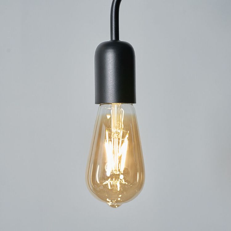 Picture of Industrial Matt Black Ceiling Light Fitting Living Room Pendant LED Vintage Bulb