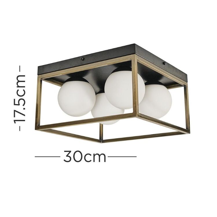 Picture of 4 Way Ceiling Light Fitting Black & Antique Brass Opal Glass Lampshades LED Bulb