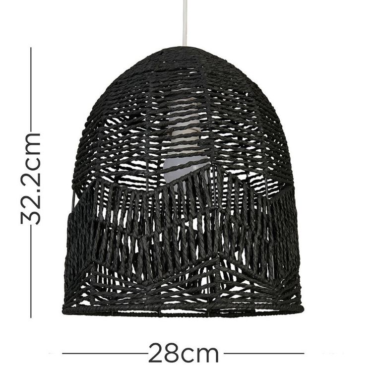 Picture of Black Rattan Lampshade Easy Fit Ceiling Light Shade Birdcage Design LED Bulb