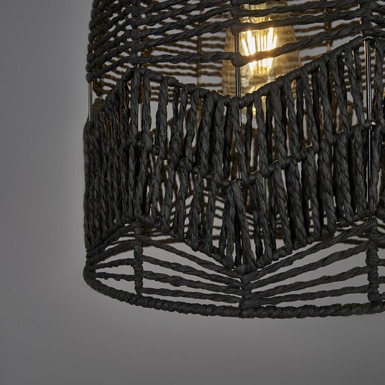 Picture of Black Rattan Lampshade Easy Fit Ceiling Light Shade Birdcage Design LED Bulb
