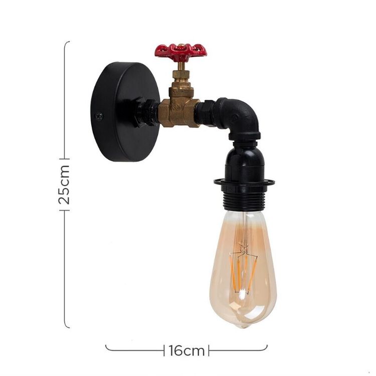 Picture of Black Metal Tap Wall Light Fitting Industrial Living Room Lighting LED Bulb