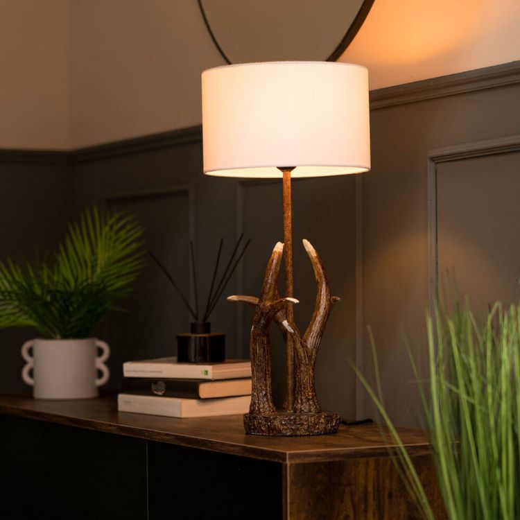 Picture of Antler Table Lamp Base Natural Living Room Bedside Light Lampshades LED Bulb