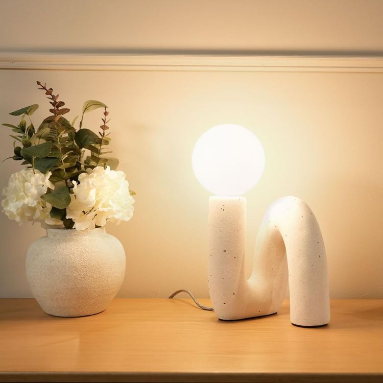 Picture of White Ceramic Table Lamp Curl Arch Light Living Room Bedroom Lighting LED Bulb
