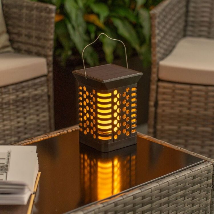 Picture of Flame Effect Black Solar Lantern / Stake Spike Light Garden Patio Path Lighting