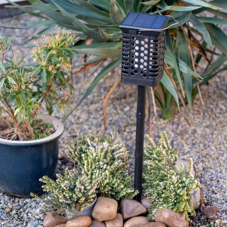 Picture of Flame Effect Black Solar Lantern / Stake Spike Light Garden Patio Path Lighting