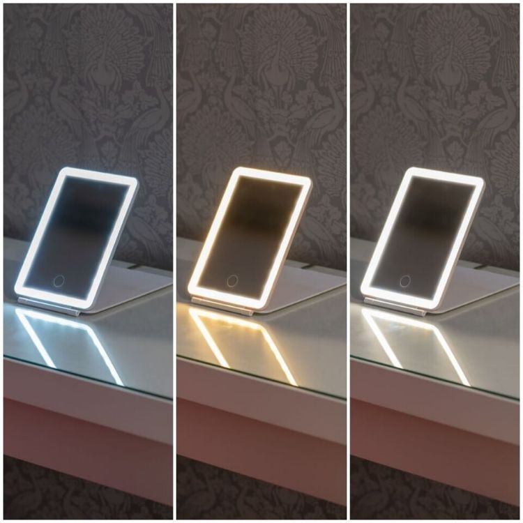 Picture of LED Portable Travel Make Up Mirror Light Chargeable Vanity Lighting USB 3 Colour