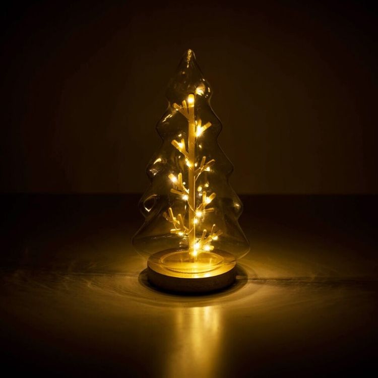 Picture of Festive Glass Christmas Tree Decoration 20 Warm White Lights Xmas Table Ornament