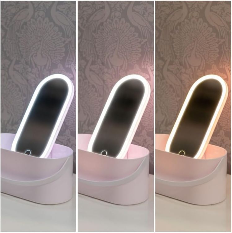Picture of LED Make Up Mirror Storage Carry Box 3 Colour Lights Vanity Lighting USB Charge