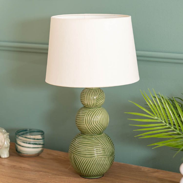 Picture of Green Ceramic Table Lamp Stacked Ball Base Lampshade Living Room Bedroom Light