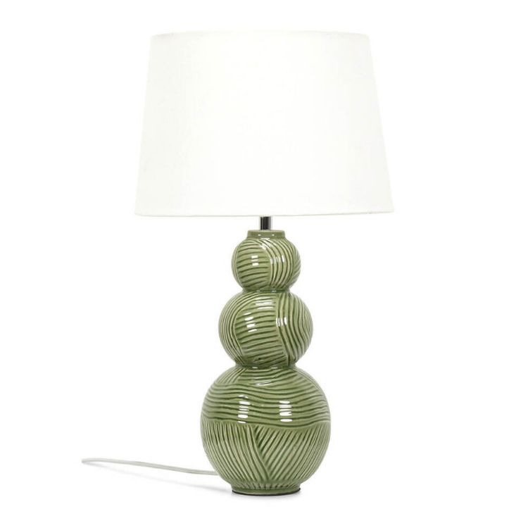 Picture of Green Ceramic Table Lamp Stacked Ball Base Lampshade Living Room Bedroom Light