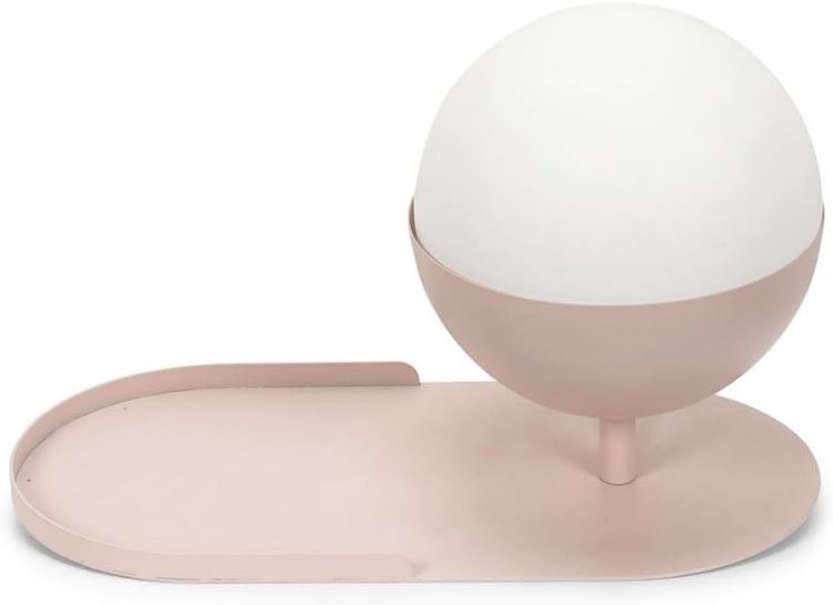 Picture of Blush Pink Wall Light Shelf Lamp Plug In Glass Globe Lampshade Bedroom Lights