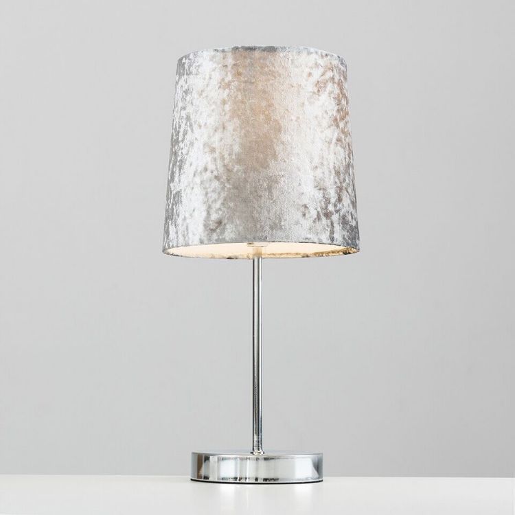 Picture of Table Lamp Modern Chrome Stem Standard Light Velvet Shade Lampshade LED Bulb