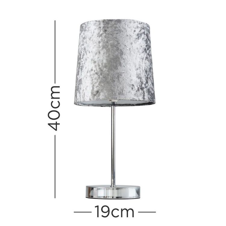 Picture of Table Lamp Modern Chrome Stem Standard Light Velvet Shade Lampshade LED Bulb