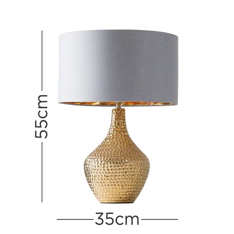 Picture of Gold Hammered LED Table Lamp Large Living Room Lounge Light Fabric Shade & Bulb