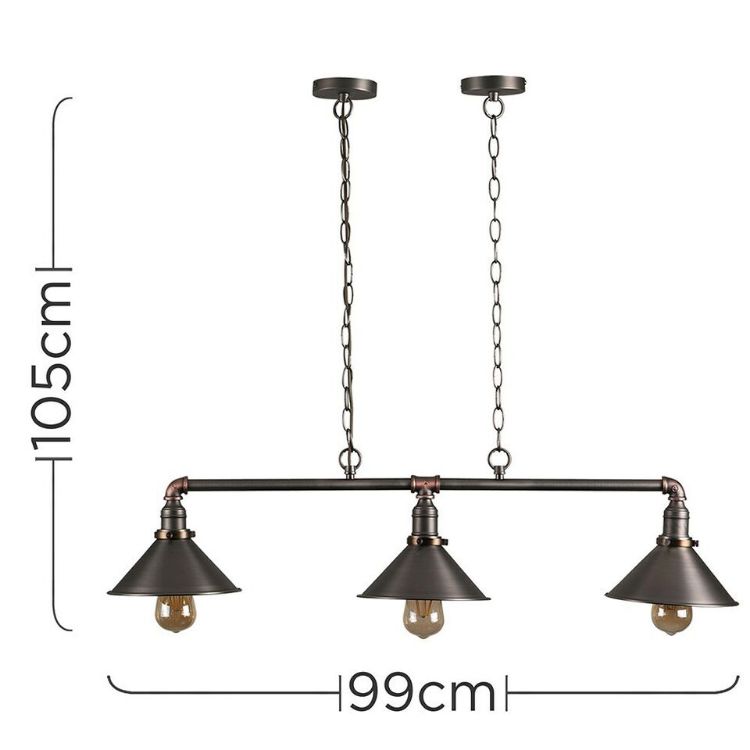 Picture of Industrial 3 Way Ceiling Light Suspended Over Kitchen Island Fitting LED Bulb