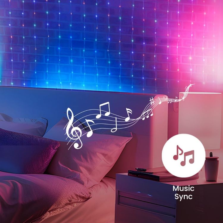 Picture of 2M Smart LED Neon Curtain String Light Music Sync App Control RGBIC Customizable