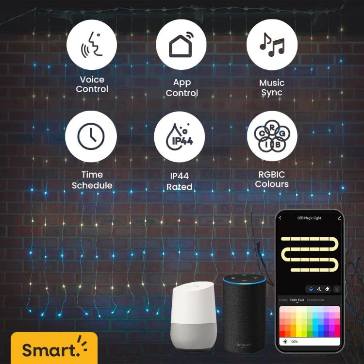 Picture of 2M Smart LED Neon Curtain String Light Music Sync App Control RGBIC Customizable