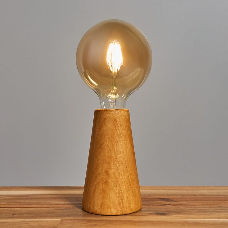 Picture of Wooden Lamp Base Natural Table Light Bedside Desk Lounge Lighting Wood Cone LED