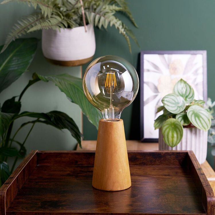Picture of Wooden Lamp Base Natural Table Light Bedside Desk Lounge Lighting Wood Cone LED