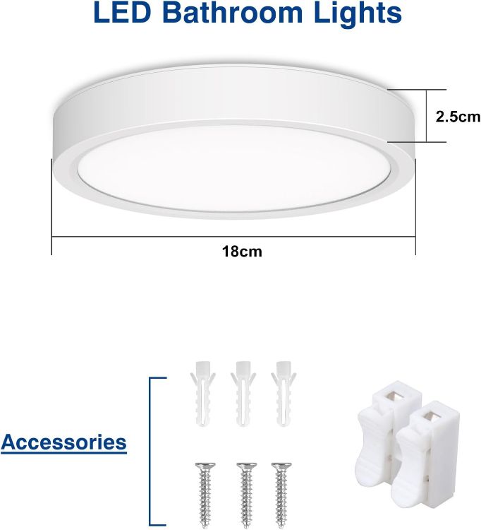 Picture of Bathroom Lights Ceiling, 12W 1080LM Round LED Ceiling Light, 6000K,100W Equivalent, Small, Dome, Waterproof Modern LED Flush Mount Ceiling Lamp for Bedroom, Toilet, Porch, Utility Room [ 2 Pack] [Energy Class A+++]