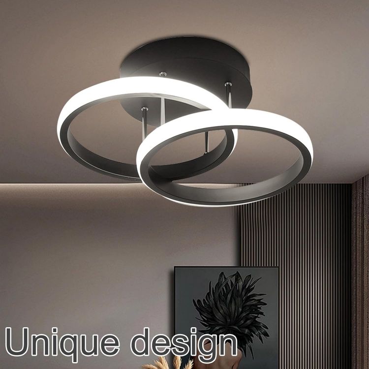 Picture of LED Ceiling Lights, Double Circle Ceiling Lights, Natural White 4500K, Suitable for Corridor Balcony Bedroom Corridor Kitchen Office Modern Creative Design Ceiling Lights.（Black）