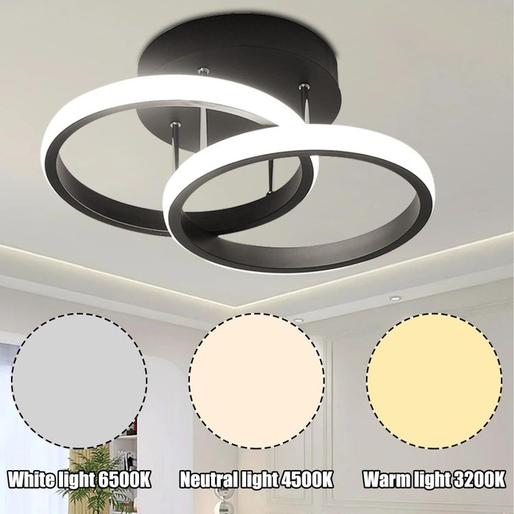 Picture of LED Ceiling Lights, Double Circle Ceiling Lights, Natural White 4500K, Suitable for Corridor Balcony Bedroom Corridor Kitchen Office Modern Creative Design Ceiling Lights.（Black）