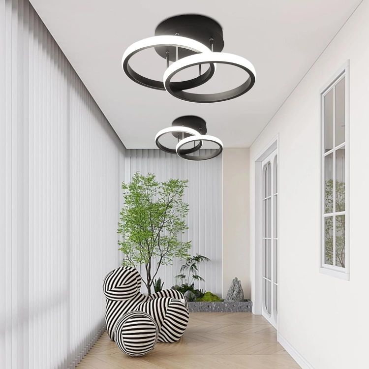 Picture of LED Ceiling Lights, Double Circle Ceiling Lights, Natural White 4500K, Suitable for Corridor Balcony Bedroom Corridor Kitchen Office Modern Creative Design Ceiling Lights.（Black）