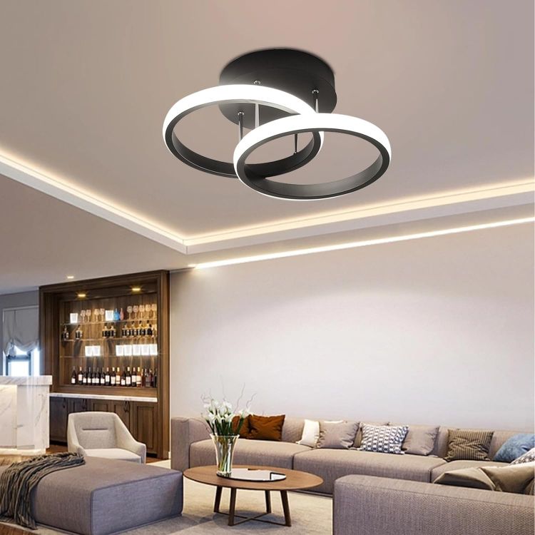 Picture of LED Ceiling Lights, Double Circle Ceiling Lights, Natural White 4500K, Suitable for Corridor Balcony Bedroom Corridor Kitchen Office Modern Creative Design Ceiling Lights.（Black）