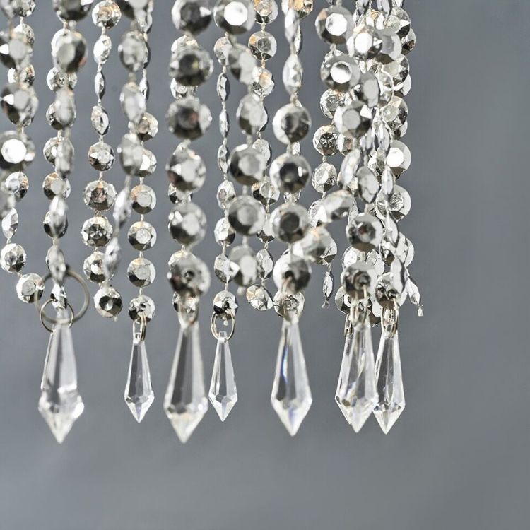 Picture of Crystal Chandeliers Modern Minimalist Crystal LED Suspension Light Beaded Pendant Light Beaded Lamp With Chrome Frame And Glittering Beads Transparent Crystal Ceiling Lamp