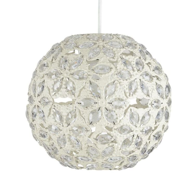 Picture of Contemporary Moroccan Style Shabby Chic Cream Metal Jewelled Ball Ceiling Pendant Light Shade
