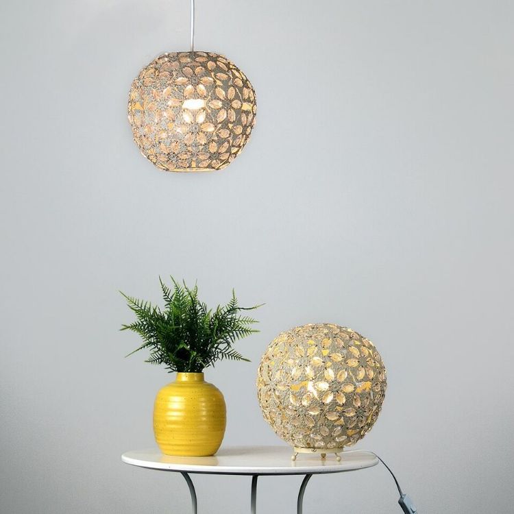 Picture of Contemporary Moroccan Style Shabby Chic Cream Metal Jewelled Ball Ceiling Pendant Light Shade