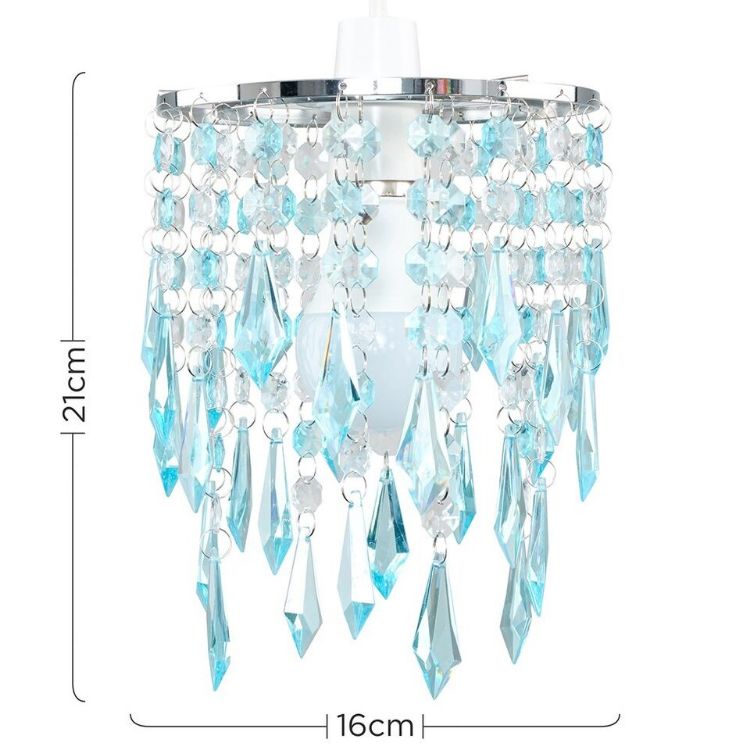 Picture of Elegant Chandelier Design Ceiling Pendant Light Shade with Beautiful Teal and Clear Acrylic Jewel Effect Droplets