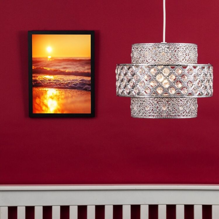 Picture of Modern 3 Tier Intricate Pattern Chrome Ceiling Pendant Light Shade with Clear Acrylic Crystal Jewels