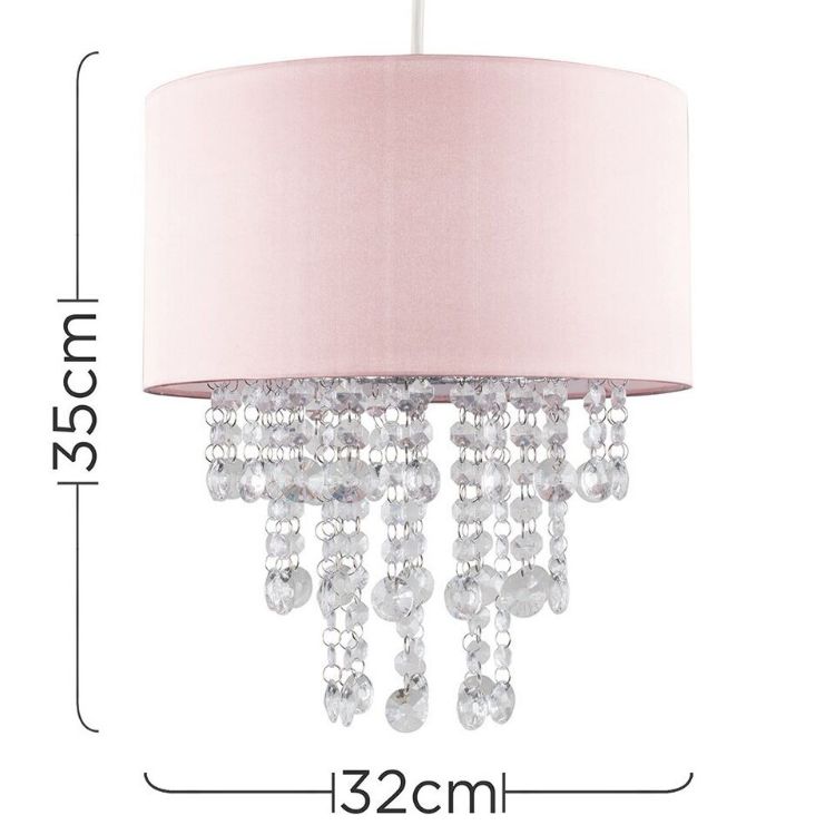 Picture of Modern Pink Cylinder Ceiling Pendant Light Shade with Clear Acrylic Jewel Effect Droplets