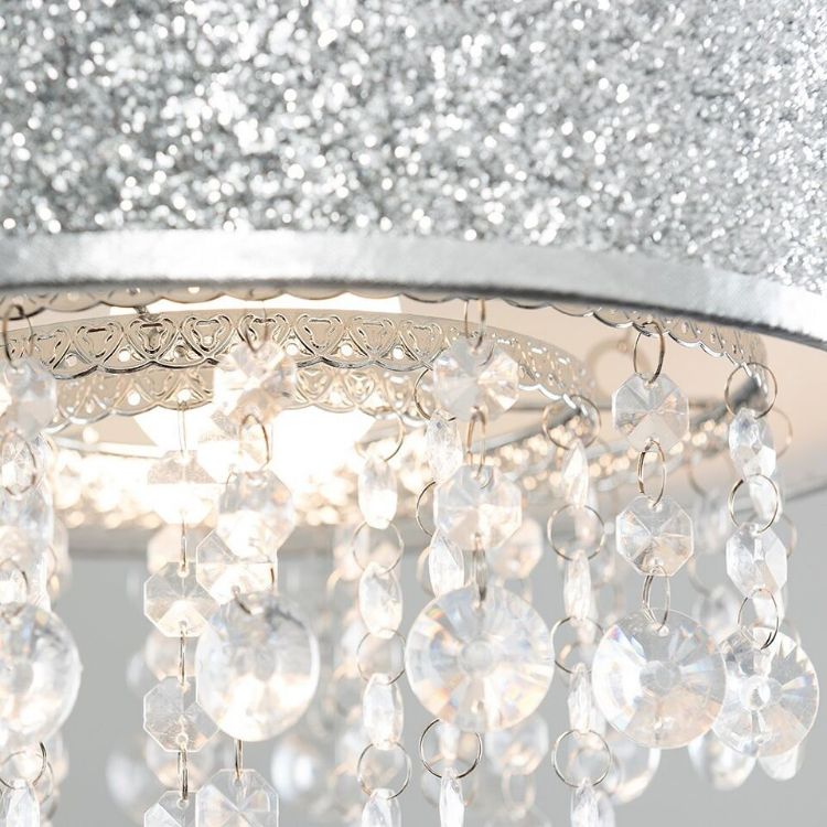 Picture of Modern Silver Cylinder Pendant Light Shade with Clear Acrylic Stones - Lampshade