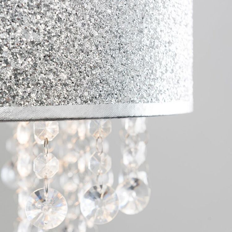 Picture of Modern Silver Cylinder Pendant Light Shade with Clear Acrylic Stones - Lampshade