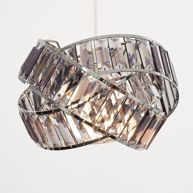 Picture of Modern Polished Chrome & Smoked Acrylic Jewel Intertwined Rings Design Ceiling Pendant Light Shade