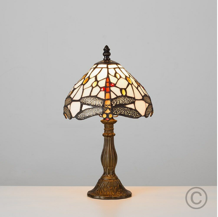Picture of Traditional Table Lamp Antique Brass Stained Glass Vintage Tiffany Style Light