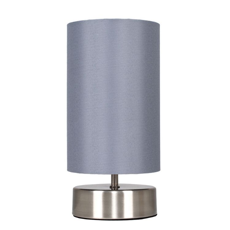 Picture of Modern Brushed Chrome Touch Dimmer Bedside Table Lamp with Grey Cylinder Light Shade
